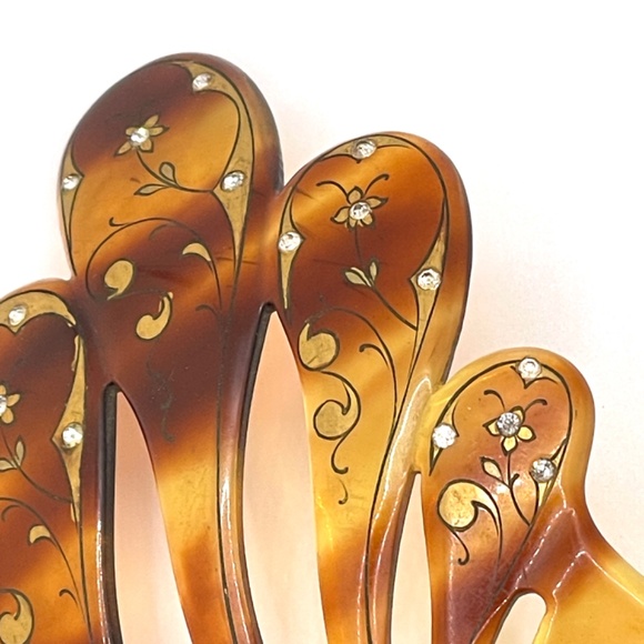 Vintage Tortoiseshell Lucite Decorated Large Hair Comb - Picture 12 of 12